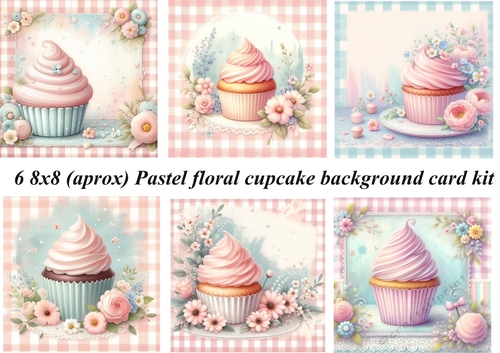 6 8x8 (aprox) Pastel floral cupcake card fronts kit
