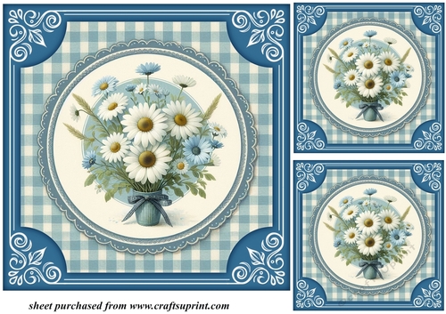 3 Blue daisy card fronts/toppers 1