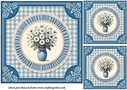 3 Blue daisy card fronts/toppers 5