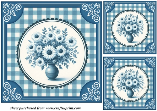 3 Blue daisy card fronts/toppers 6