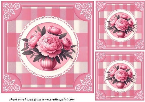 3 Pink peonies card front/toppers 2