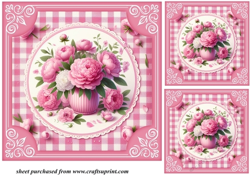 3 Pink peonies card front/toppers 6