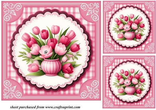 3 Pink tulips card front/toppers
