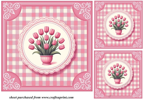 3 Pink tulips card front/toppers 2
