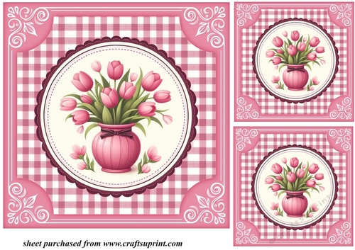 3 Pink tulips card front/toppers 3