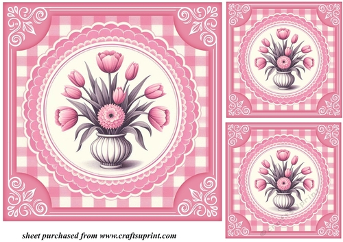 3 Pink tulips card front/toppers 6