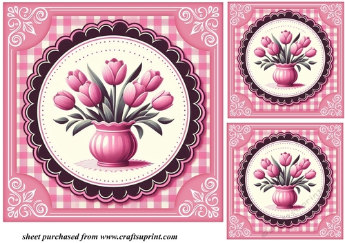 3 Pink tulips card fronts/toppers 5