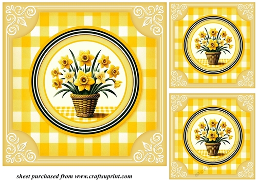 3 Yellow daffodil card fronts/toppers 6