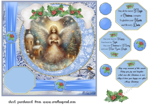 Blue Christmas Angel card front 1