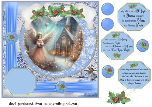 Blue Christmas Angel card front 2
