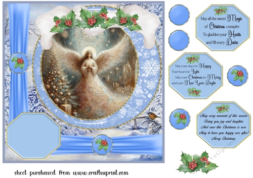 Blue Christmas Angel card front 3