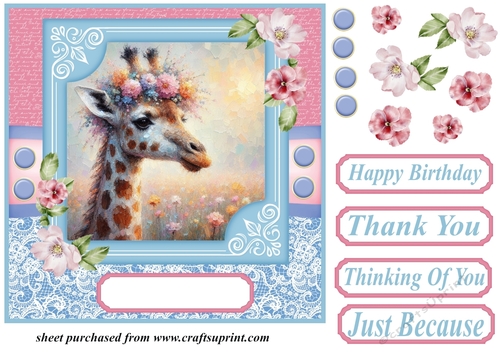Pink and blue painted giraffe card front 4