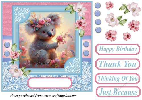 Pink and blue painted koala card front 3