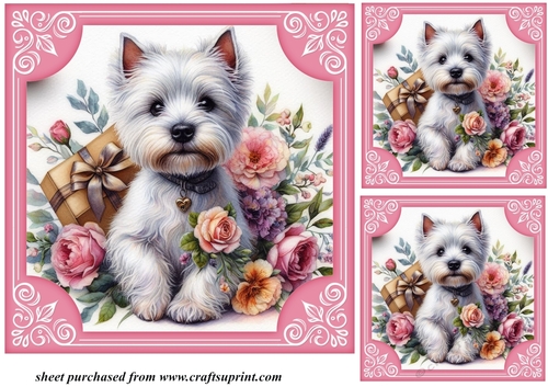 3 Westie say it with flowers card fronts/toppers 1