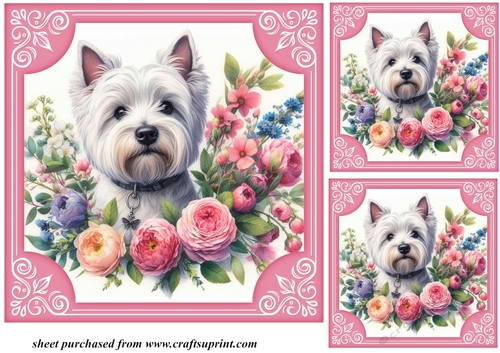 3 Westie say it with flowers card frons/toppers 2