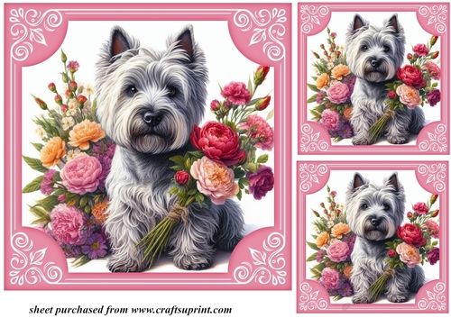 3 Westie say it with flowers card fronts/toppers 3