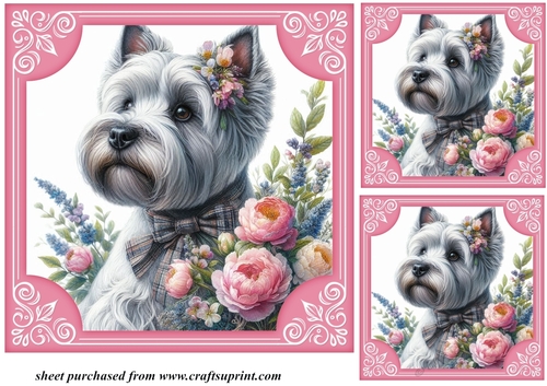 3 Westie say it with flowers card fronts/toppers 4