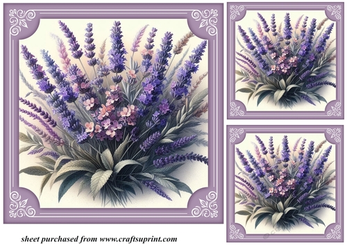 3 Framed lavender card front/toppers 1