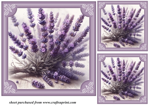 3 Framed lavender card front/toppers 2