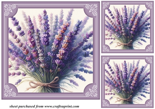 3 Framed lavender card front/toppers 3