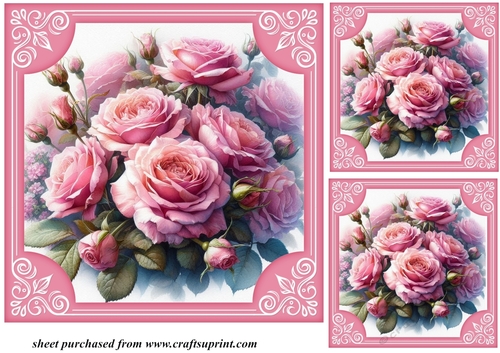 3 Framed Pink roses card fronts/toppers 1