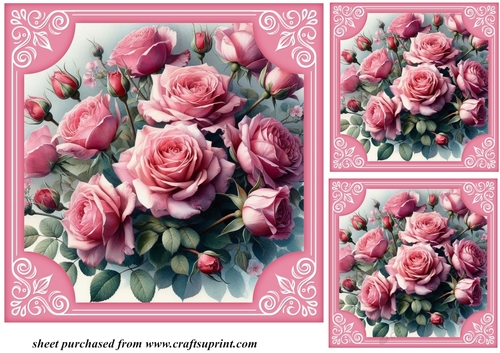 3 Framed Pink roses card fronts/toppers 3
