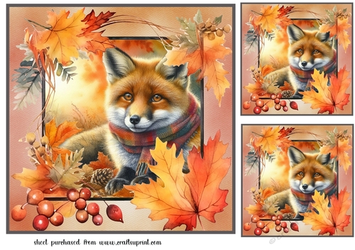 3 Autumn framed fox card front/toppers 1