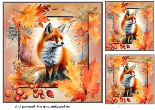 3 Autumn framed fox card front/toppers 2