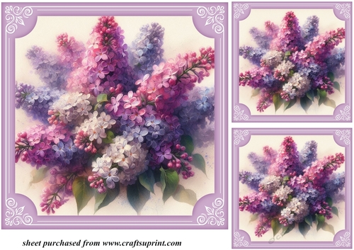 3 Framed Lilacs card fronts/toppers 1