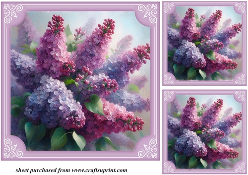 3 Framed Lilacs card fronts/toppers 2