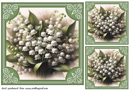 3 Framed lily of the valley card fronts/toppers 1