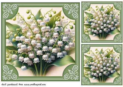 3 Framed lily of the valley card fronts/toppers 2