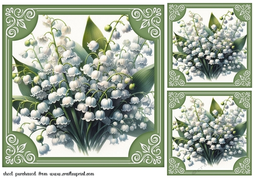 3 Framed lily of the valley card fronts/toppers 3