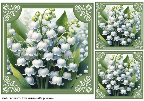 3 Framed lily of the valley card fronts/toppers 4