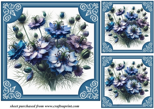 3 framed Love in the mist card fronts/toppers 3