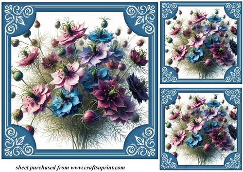 3 framed Love in the mist card fronts/toppers 4