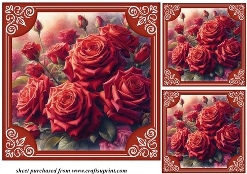 3 Framed red rose card fronts/toppers 1