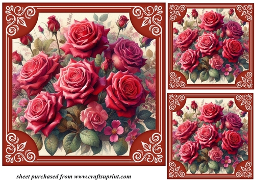 3 Framed red rose card fronts/toppers 2