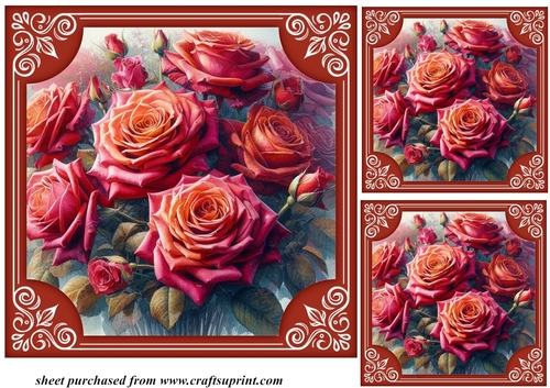3 Framed red rose card fronts/toppers 3