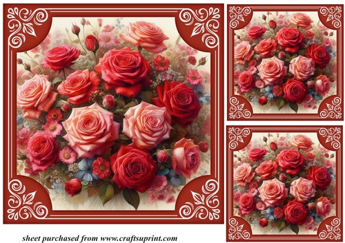 3 Framed red rose card fronts/toppers 4