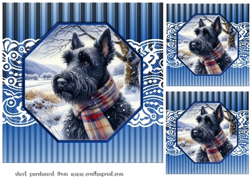 3 Blue framed Christmas Scottish terrier card fronts/toppers 1