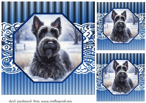 3 Blue framed Christmas Scottish terrier card fronts/toppers 2