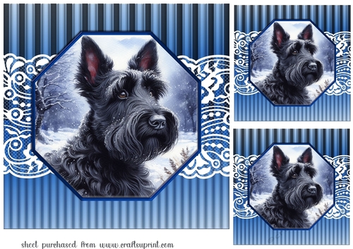 3 Blue framed Christmas Scottish terrier card fronts/toppers 3
