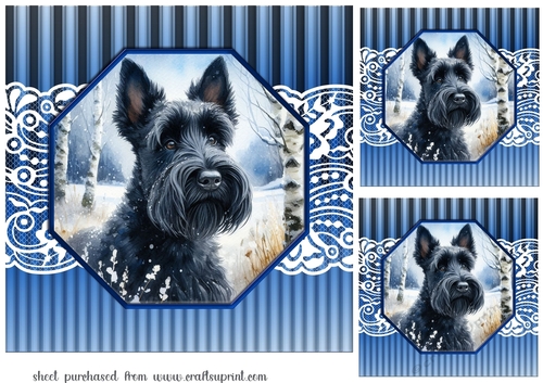 3 Blue framed Christmas Scottish terrier card fronts/toppers 4