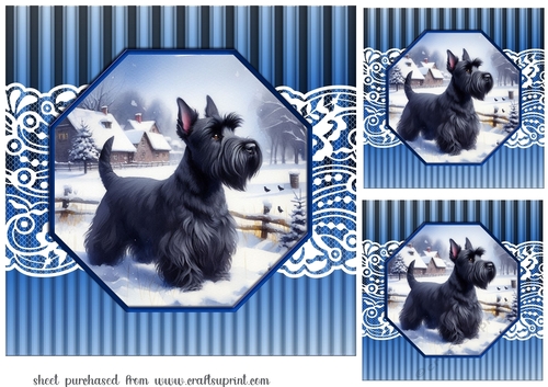 3 Blue framed Christmas Scottish terrier card fronts/toppers 6
