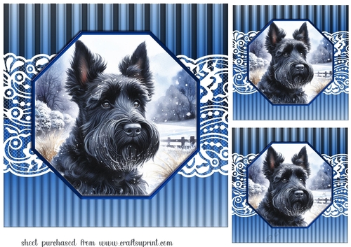 3 Blue framed Christmas Scottish terrier card fronts/toppers 7