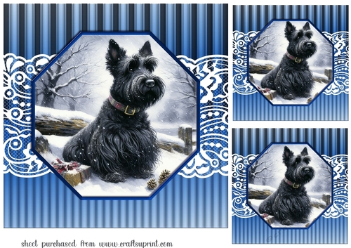 3 Blue framed Christmas Scottish terrier card fronts/toppers 8