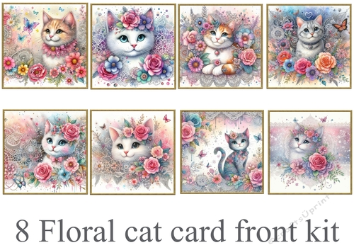 8 Floral cat card front kit