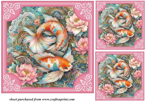3 Floral koi card fronts/toppers 1