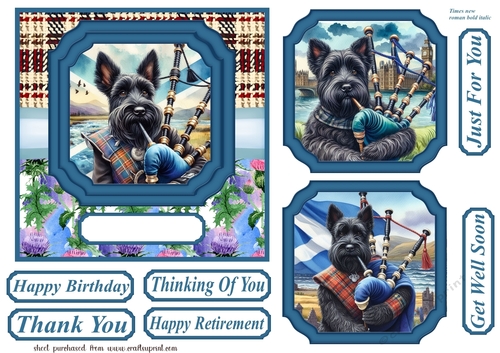 Black Scottish terrier with bagpipes card front 2